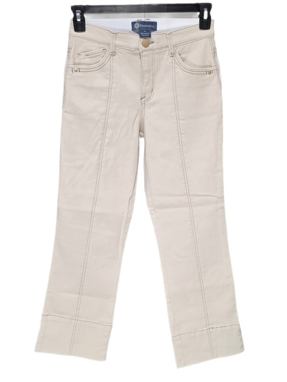 Democracy Kick Flare Jeans Center Seam Slit Hem High Rise Ab Solution Ecru 4